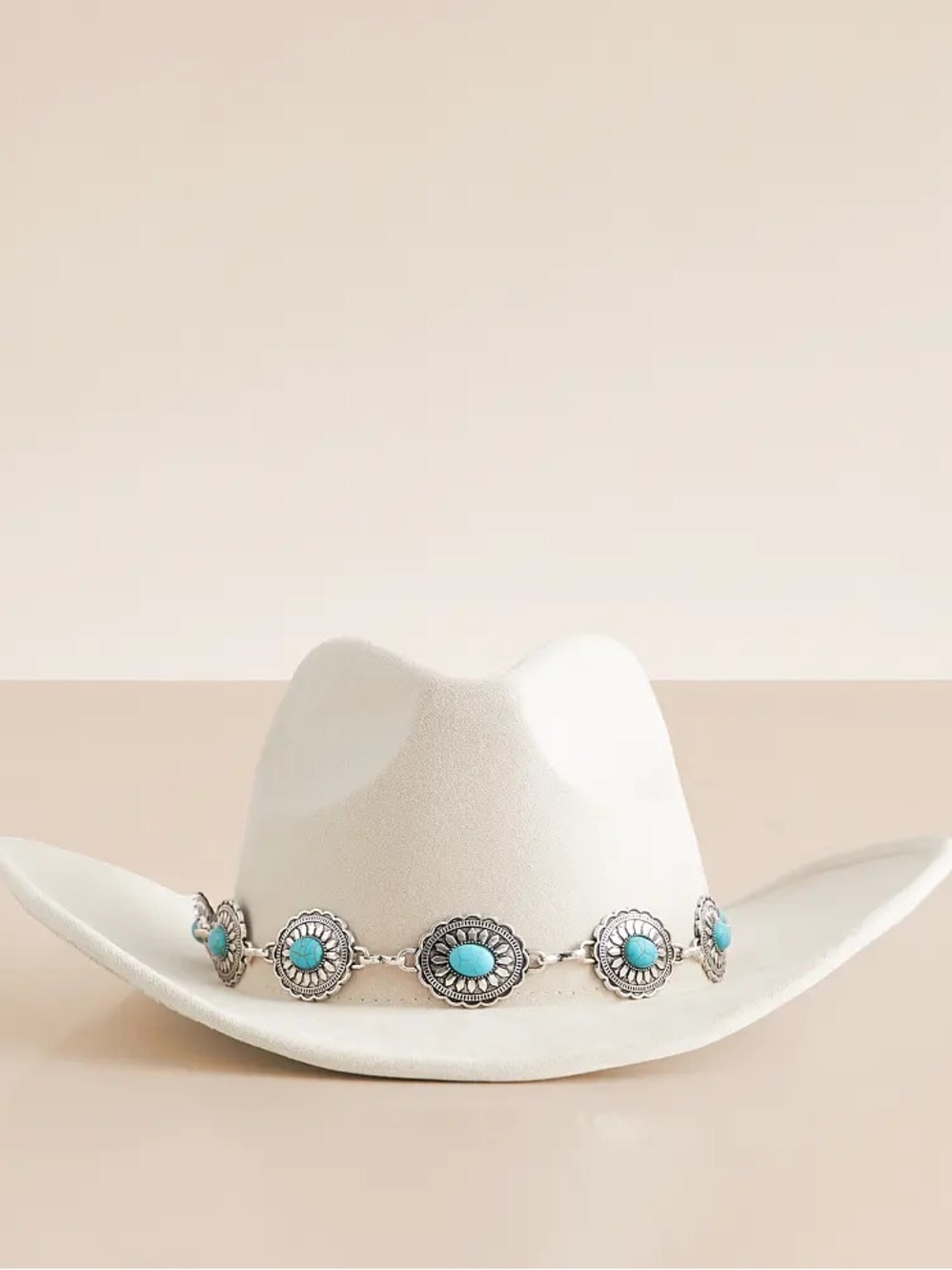 Buckle White Felt Cowboy Hat with Turquoise Concho Band